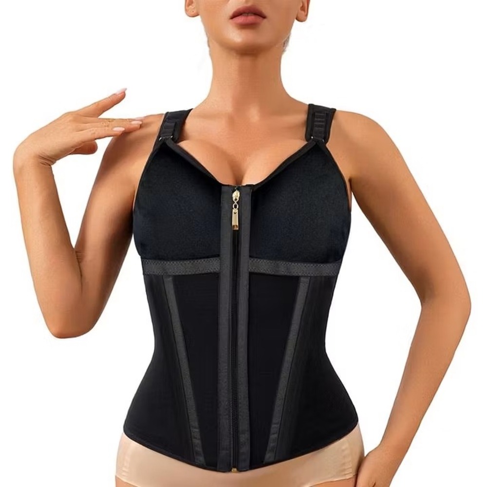 Luxeren MSRP $139 -Black Corset Waist Trainer Front Zip Compression Shaper Top L